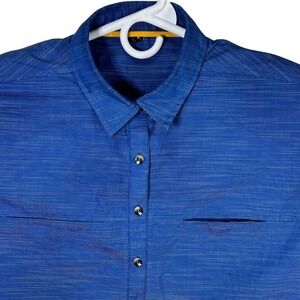 McDonald's Women's XL Blue Striped Button Down Short Sleeve Work Shirt Manager